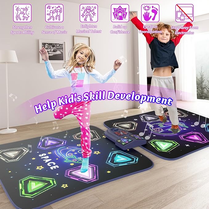 Dance Mat Toys for 3-12 Year Old Girls Boys,Dance Mat for Kids with Light Up 12-Buttons, 2-Player Dance Toy for Toddler with 5 Modes,Birthday Xmas Gifts for 3 4 5 6 7 8 9 10+ Year Old Girls Boys Kids