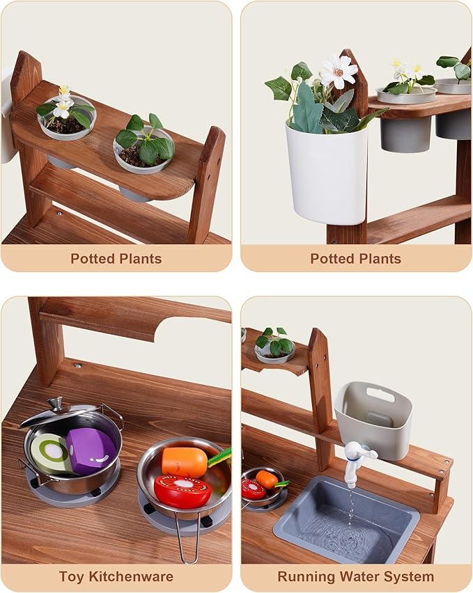 ROBUD Mud Kitchen for Kids Outdoor, Wooden Outdoor Play Kitchen, Kids Mud Kitchen with Removable Sink & Faucet, Monteeori Toys for Children Ages 3+ Years, WG404