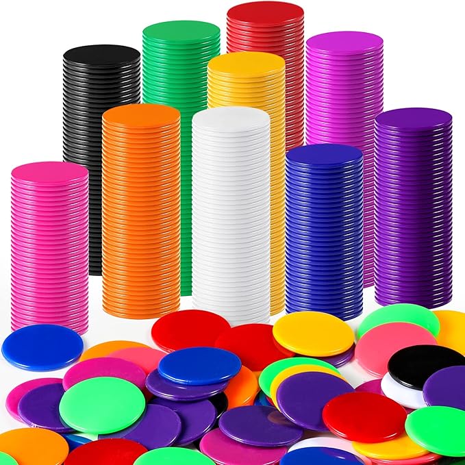 Coopay 10 Colors 1.2 Inches Plastic Learning Counters Disks Bingo Chip Counting Discs Markers for Math Practice and Poker Chips Game Tokens, 300 Pieces