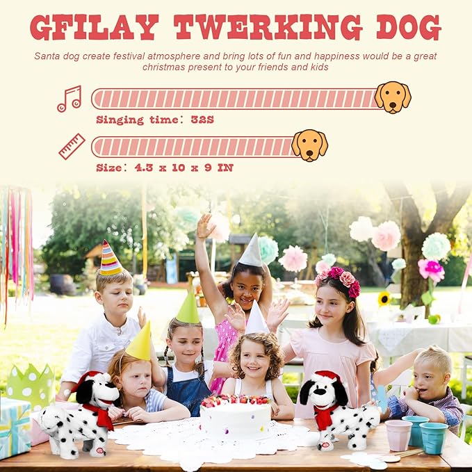 Twerking Dog Toy, Singing and Dancing Plush Puppy, Animated Christmas Plush Toy, Funny Interactive Santa Dog Figure, White Elephant Gift for Adults and Kids, Holiday Decor