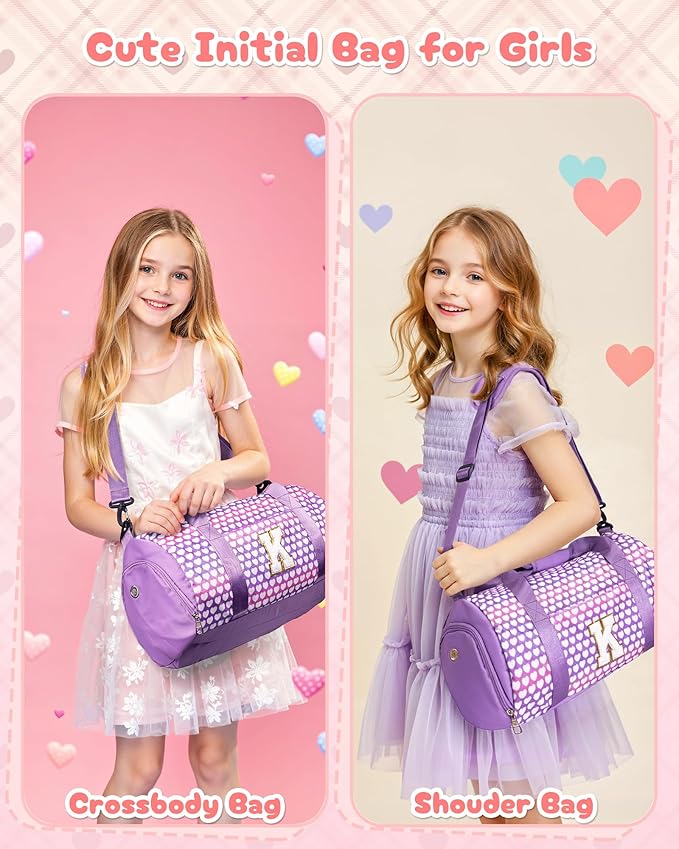 Gifts for Teen Girl, Girls Travel Duffel Bag, Kids Initial Overnight Bags with Shoe Compartment, Personalized Gym Ballet Dance Bag with Makeup Pouch, Birthday Gift for Daughter (Letter B)