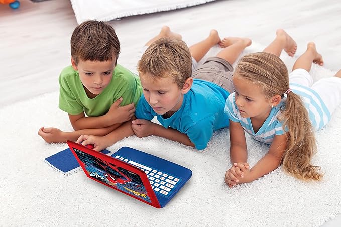 LEXiBOOK Spider-Man - Educational and Bilingual Laptop Spanish/English - Toy for Child Kid (Boys & Girls) 124 Activities, Learn Play Games and Music with Spiderman - Red/Blue JC598SPi2