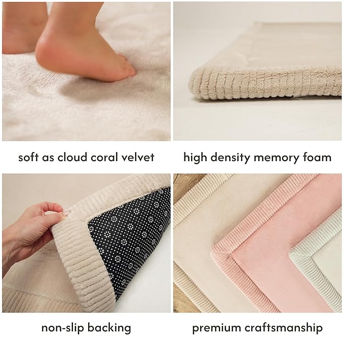 Stylish Coral Velvet Baby Play Mat for Floor 47" x 67" Beige – Soft 1" Thick High-Density Memory Foam Nursery Rug,Kids Rug with Non-Slip Backing for Crawling & Playing, Playroom Rug, Kids Carpet