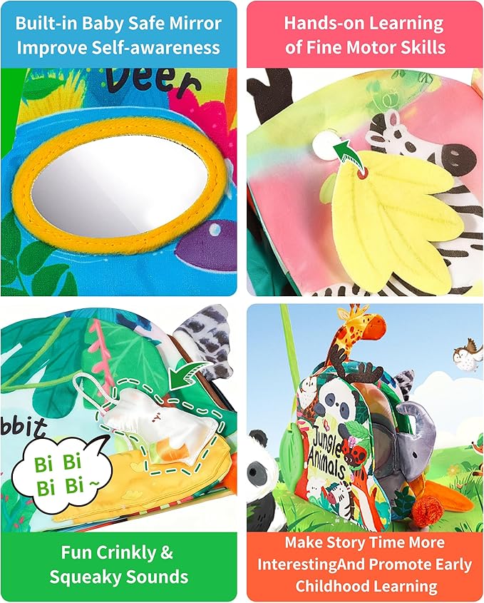 Baby Books 0-6 Months, Infant Tummy Time Sensory Teething Toys Baby Toys 6 7 8 9 10 12 Months, Touch and Feel Soft Cloth Book, 3D Crinkle Book Toy for Infant Newborn Boys Girls Early Learning