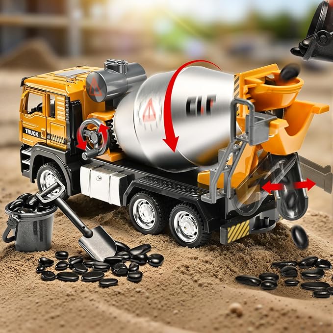 Cement Mixer Truck Toys for Boys,Cement Mixer Toy Truck Metal Diecast Cab,Pull Back Mixer Trucks Construction Trucks with Lights and Sounds,Cement Truck Toys for Boys 3-5 Year Old