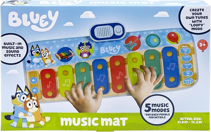eKids Bluey Toy Piano Play Mat with Music and Sound Effects, Toddler Toy for Ages 3 and Up