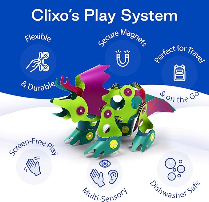 Clixo Dino Planet 54 Piece Pack - A Versatile Magnetic Building Toy. Create Dinosaurs & Imaginative Creations. Award-Winning Design. Hours of Fun Creative STEM Play, Great Gift for Curious Kids [New]