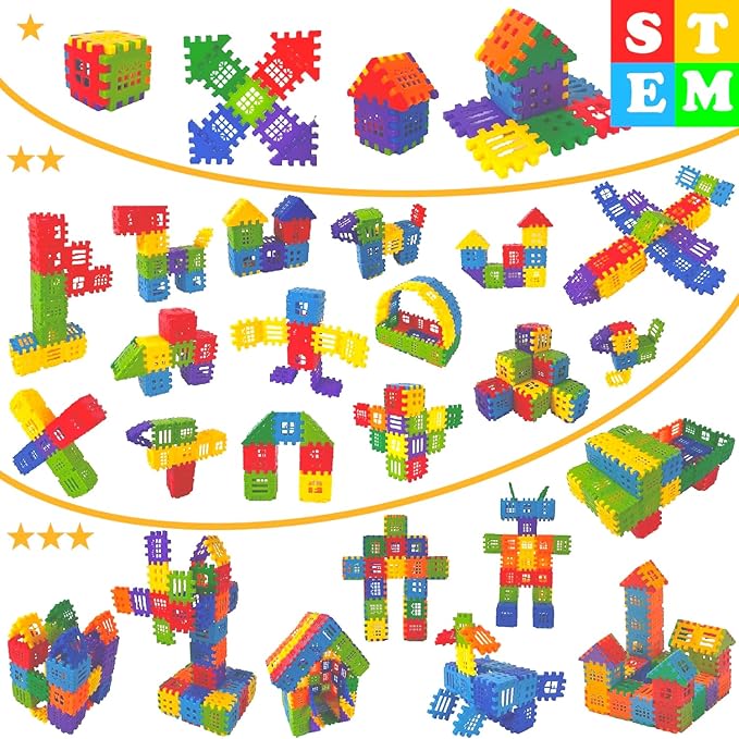 Building Blocks – 100-piece Kids Builders Blocks Set with Storage Bag – Interlocking Building Blocks for Toddlers and Kids – Fun and Educational Toy Building Set for Skill Development
