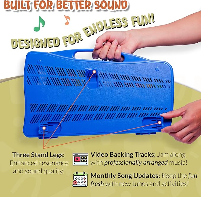 Leopold & Marianne | Xylophone for Kids Ages 5-9 | Kids Musical Instrument | Glockenspiel 25 Notes Chromatic | Color Metal Keys | Music Book Included, Play-Along Videos, Blue Carry Plastic Case