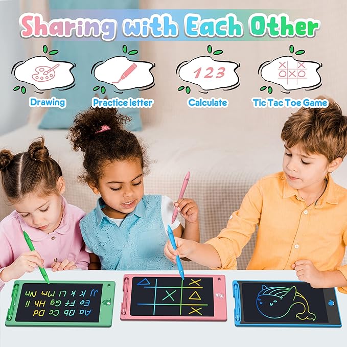 FLUESTON LCD Writing Tablet for Kids,Drawing Tablet for Boys Girls 3 4 5 6 7 8 year, 8.8 Inch 3pcs in 1 Pack Drawing Pad Toy Christmas Gifts for Toddler, Educational Doodle Board Cute Dinosaur Unicorn