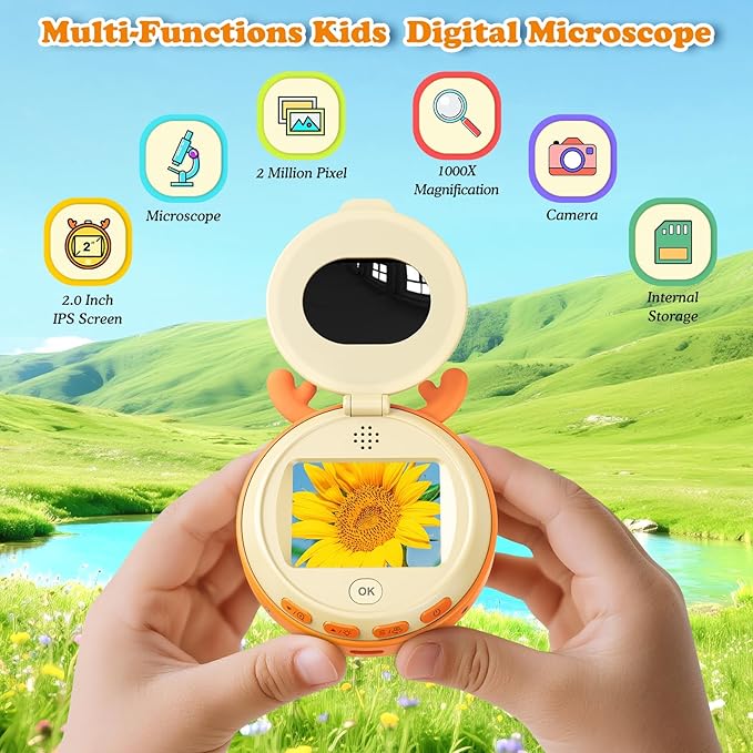 Kids Microscope Camera Gifts and Toys for 4-12 Year Old Boys Girls, Microscope for Kids 2" IPS HD Screen Microscopes Camera, Pocket Microscope Toy Christmas Birthday Science Kits Gift for Ages 3-8