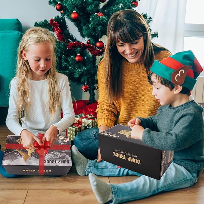 Remote Control Dump Truck Toys - RC Construction Vehicles with Blue Warning Lights, Trucks Toy for Boys Girls 3 4 5-7 8 9 10 Year Old and Up, Best Birthday Gift Ideas for Kids Age 5-10