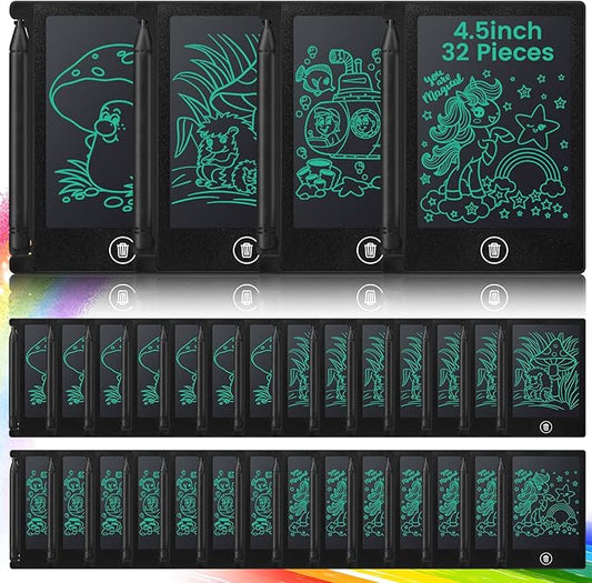Zhehao 32 Pcs Mini LCD Writing Tablet 4.5 Inch Educational Toys Learning Writing Pad Erasable Drawing Pad Reusable Learning Toy Gift Preschool Art Board for Girls Boys Birthday Favor(Black)
