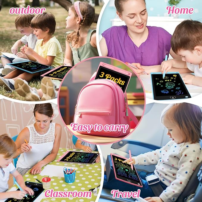 3 Pack LCD Writing Tablet for Kids - Erasable and Reusable Toddler Doodle Board in 8.5 inch, Ideal Drawing Pad for Learning Toy for Ages 3-8, Gift for Girls Boys (3 Pack (Pink,Blue, Green))