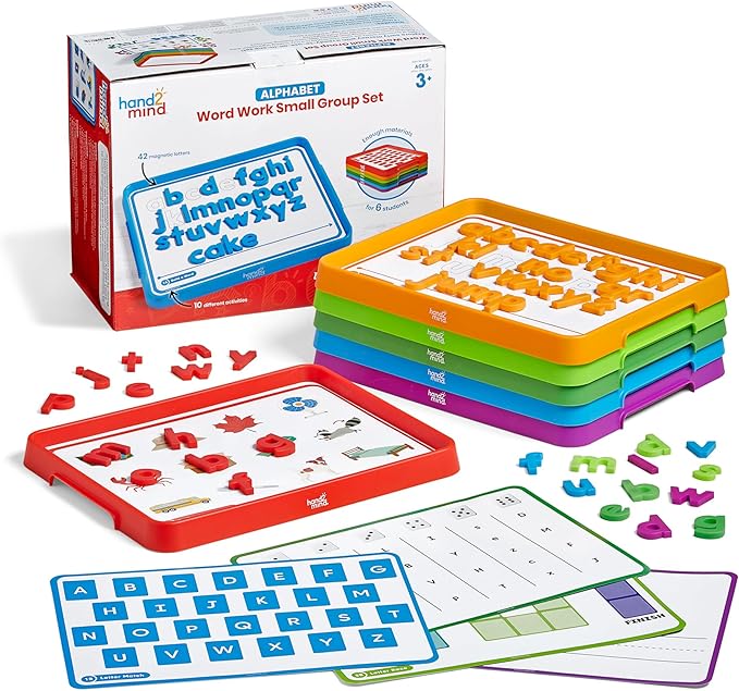 hand2mind Alphabet Word Work Small Group Set, Lowercase Magnetic Letters, Magnetic Letter Trays, Phonics Manipulatives, Phonemic Awareness Activities, Science of Reading Classroom Materials (Set of 6)