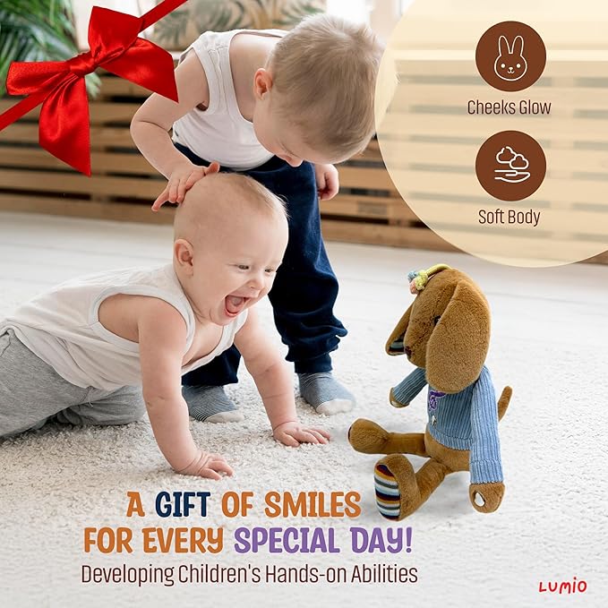 Lumio Musical Stuffed Animal Plush Toy with Lights & Sounds - Cute Interactive Toy for Newborns, and 3 6 12 to 48 Months (Elephant)