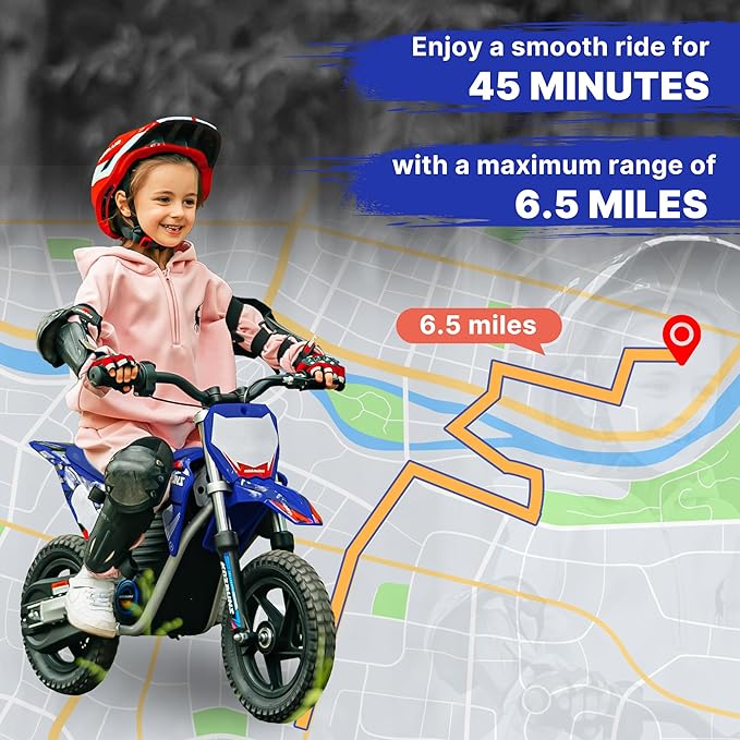 Electric Dirt Bike for Boys Girls Ages 3-6, 150W High Racing Competition Grade Motorcycle, Up to 8MPH 2 Speed Settings Balance Bike, 12IN Off-Road Tires & Advanced Shock Absorption, Blue