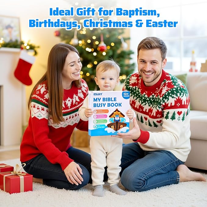 Esjay Busy Board Bible Busy Book for Toddlers, Montessori Toys 1 2 3 Year Old Toddler Baby, Noah's Ark Toy Baptism Birthday Gifts for Boys Girls, Learning Educational Activity Book for Travel Airplane