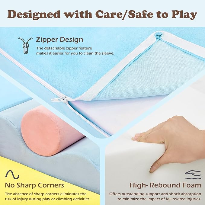 QUCHI Climbing Toys for Toddlers, Toddler Climbing Toys Indoor, 7-Piece Soft Foam Climbing Blocks Set, Toddler Playtime Corner Climber Indoor Foam Play Gym for Climbing Crawling and Sliding