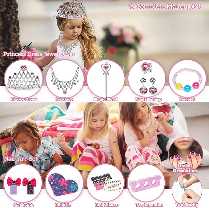 Kids Washable Makeup Girls Toys - Kids Makeup Sets for Girls 3-4, Real Makeup Kit Kid Make up Set for Children Princess Dress Up Christmas Birthday Gifts Toys for 3 4 5 6 7 8 9 10 11 12 Year Old Girl