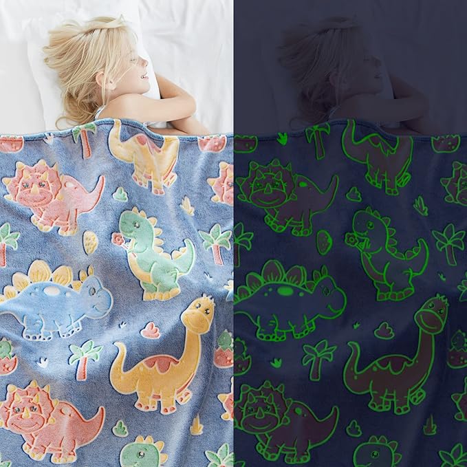 Dinosaur Gifts Toys for Boys Girls - Glow in The Dark Dino Blanket Birthday Presents for Kids Toddlers Adults - Dinosaur Fleece Throw Blankets for Bedroom Decor 50"x60"