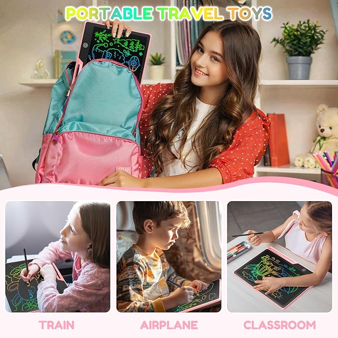 13 Inch LCD Writing Tablet for Kids, Rechargeable Doodle Board, Erasable Kids Drawing Pad, Learning Toys for Ages3 4 5 6 7 8 Christmas Birthdays Easter Gifts for Girls Boys Adults in Pink