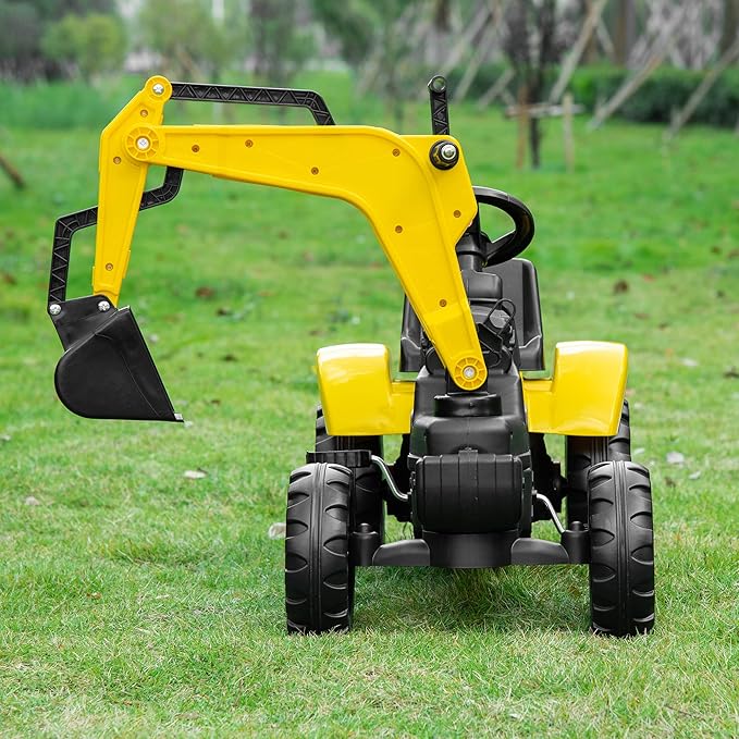 Aosom Kids Ride On Excavator, Pedal Digger, Construction Truck with Horn for Kids and Toddlers 3+, Yellow
