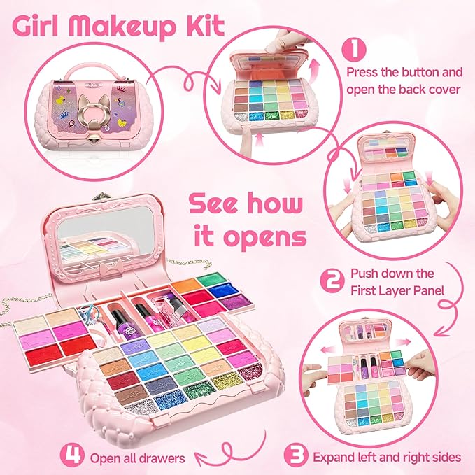 49Pcs Kids Makeup Kit for Girl - Kids Makeup Sets for Girls 5-8, Real Washable Girls Makeup Kit, Little Girl Makeup Set & Princess Toys Christmas Birthday Gift for 3 4 5 6 7 8 9 10 11 12 Year Old