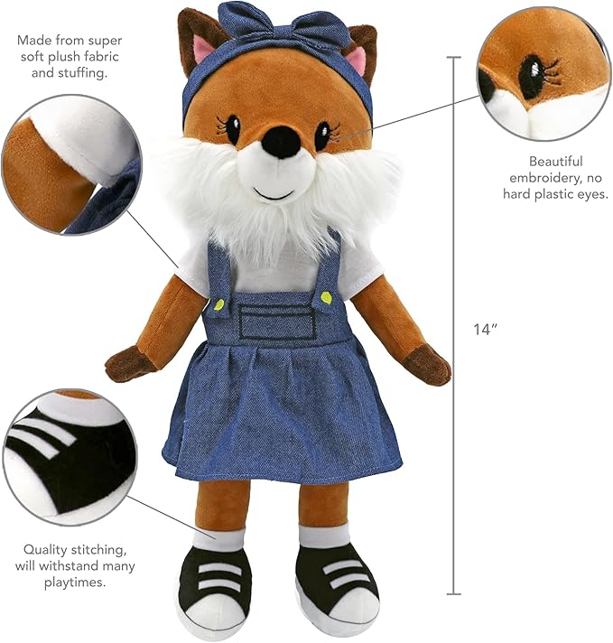 Playtime by Eimmie Soft Baby Doll Fiona The Fox - 14" Plush Rag Doll with Embroidered Features for Girls, Boys, Toddlers & Infants - Educational Stuffed Animal for Imaginative Play