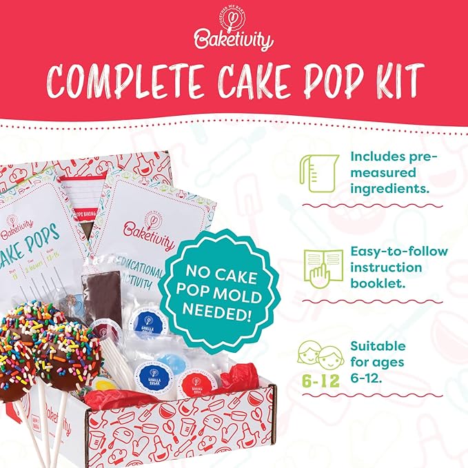 Cake Pop Kit by Baketivity | No Mold or Maker Needed | Cake Pop Stand and Baking Kit | Arts and Crafts for Kids Baking Sets | Kosher