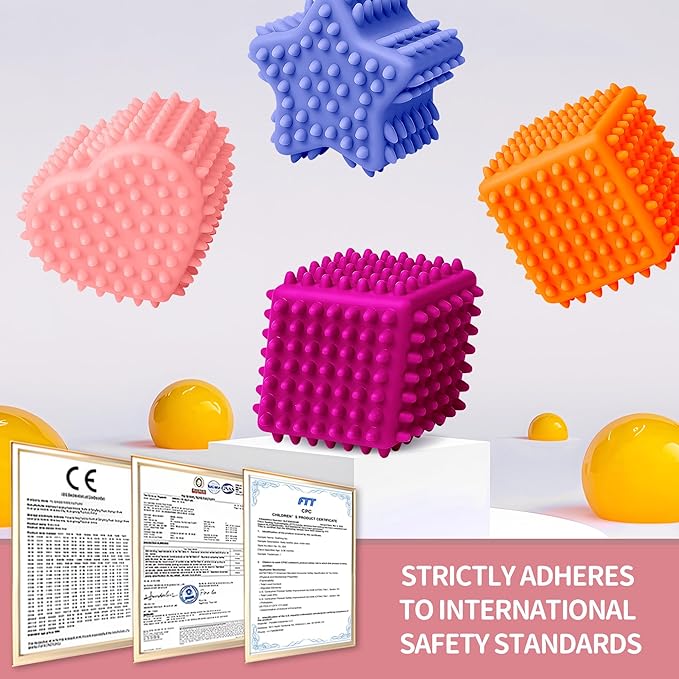 Soft Spiky Sensory Balls - Montessori Toys Baby Balls 6 to 12 Months Textured Geometric Shapes for Babies' Sensory Development,Massage Sensory Ball for Toddlers 1-3 Bright Colors Easter Gifts