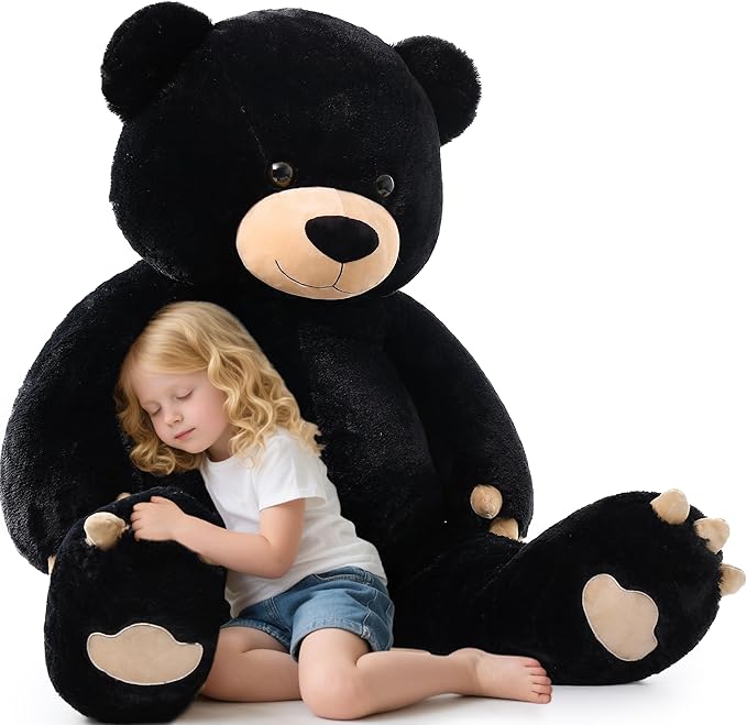 Tezituor 59in Big Teddy Bear Stuffed Animal, Giant Black Stuffed Animal for Baby Shower,Christmas,Valentine's Day or Birthday,5ft Life Size Large Plush Bear for Girlfriend Boyfriend Kids Adult