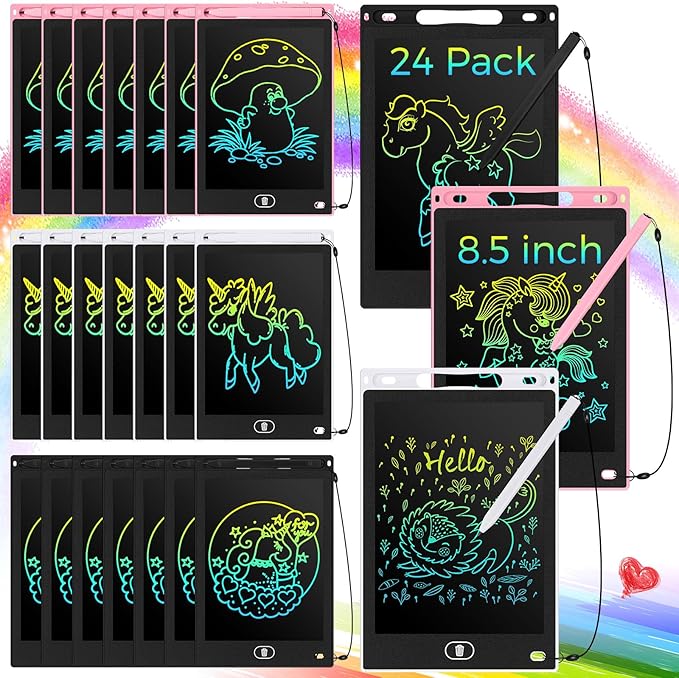 Zhehao 24 Pieces LCD Writing Tablet Doodle Board 8.5 Inch Colorful Reusable Screen Board Pad Reusable Drawing Writing Learning Educational Pad Toys for Girls Boys 8-10 3-10(Simple Round Style)