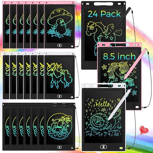 Zhehao 24 Pieces LCD Writing Tablet Doodle Board 8.5 Inch Colorful Reusable Screen Board Pad Reusable Drawing Writing Learning Educational Pad Toys for Girls Boys 8-10 3-10(Simple Round Style)