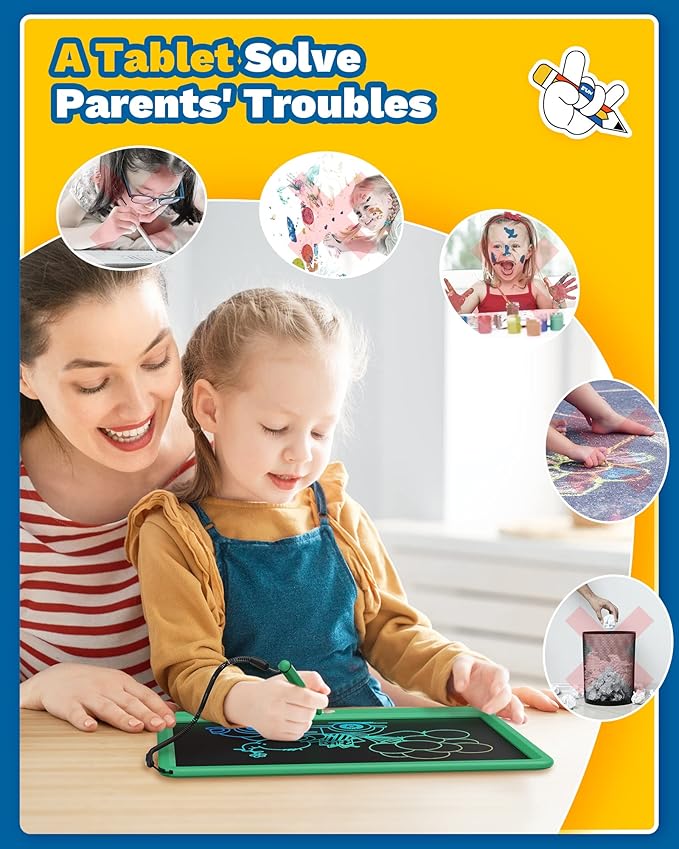 TEKFUN LCD Writing Tablet Doodle Board, 16inch Colorful Drawing Tablet Writing Pad, Kids Travel Essentials, Kid Toys for 3 4 5 6 7 8 (Green)