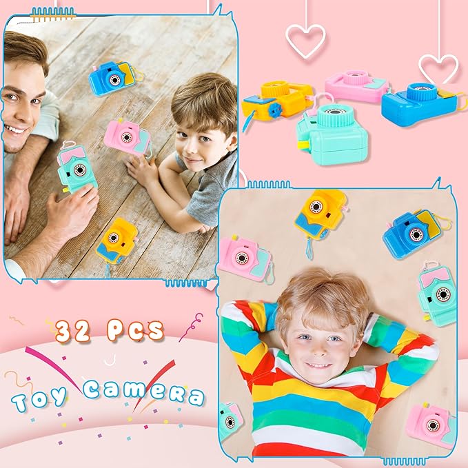 32 Pcs Kids Camera Toy Set Mini Plastic Camera Toy Pretend Play Toy Camera with Lmages in Viewfinder for Boys Girls Birthday Party Favors Goodie Bag Fillers