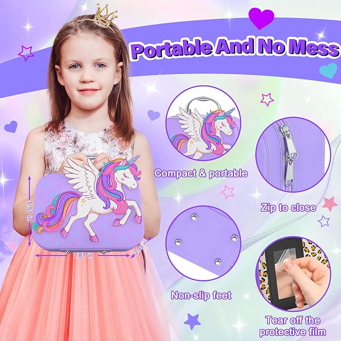 Kids Nail Polish Set for Girls Toys, Washable Quick-Dry Toddler Nail Art Kit with Air Cooling Dryer and Cosmetic Case, Christmas or Birthday Gifts for Girls Ages 3 4 5 6 7 9 10 11 12-Purple