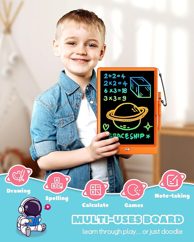 ORSEN LCD Writing Tablet 10 Inch, Colorful Doodle Board Drawing Tablet, Erasable Reusable Writing Pad, Educational for 3-8 Year Old Girls Boys(Orange)
