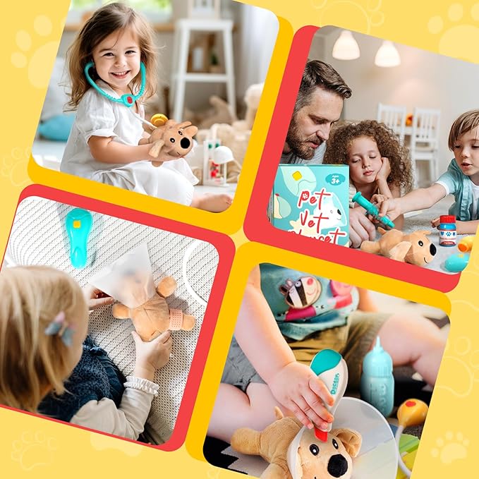 Doctor Kit for Toddlers 3-5 - Preschool Pretend Play Medical Kit with Dog Toy, Stethoscope, Blood Pressure Cuff and Carrying Bag- Dress Up Toys for Kids Ages 3+ Years