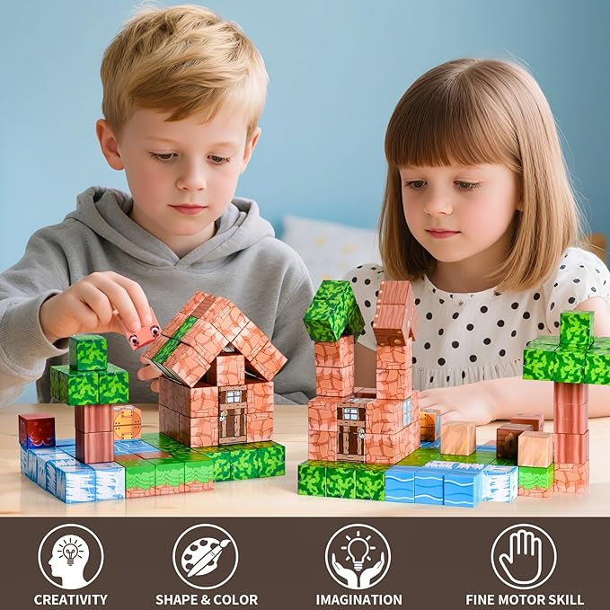 100PCS Magnetic Blocks,STEM Building Toys for Boys Girls 3+,Toddler Sensory Constructions Stacking Magnet Blocks,Christmas Birthday Gifts for Boys Girls Age 4 5 6 7 8 9 10