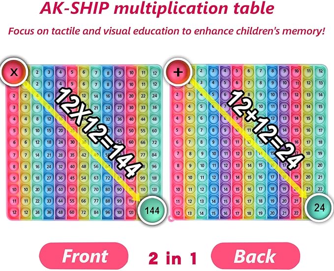 AK-SHIP Doubled Side Macaron Multiplication Game and Addition Numbers POP Fidget Math Toys, Create Various Math Operations, Stress Relief Fidget Learning Game Fidget Math Toys （1 Piece）