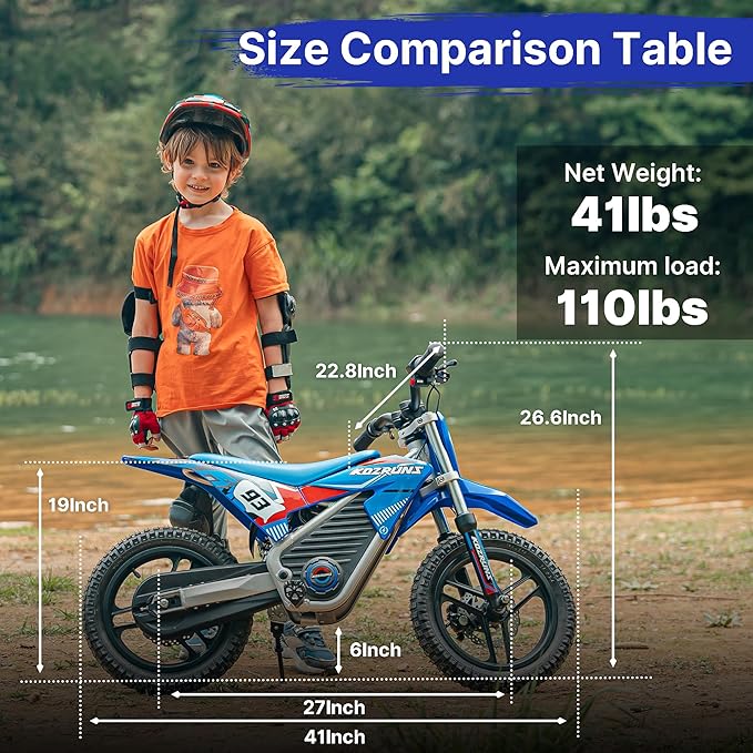 Electric Dirt Bike for Boys Girls Ages 5-10, 350W High Racing Competition Grade Motorcycle, Up to 18MPH 3 Speed Settings Balance Bike, 14IN Off-Road Tires Advanced Shock Absorption, Blue