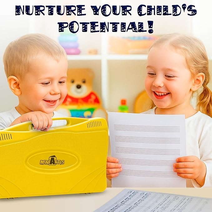 MINIARTIS Glockenspiel Xylophone | 25 Note Colorful Metal Keys Xylophone for Kids | Percussion Musical Instrument | Educational Music Toy Includes Music Songbook, Mallets and Yellow Carry Case