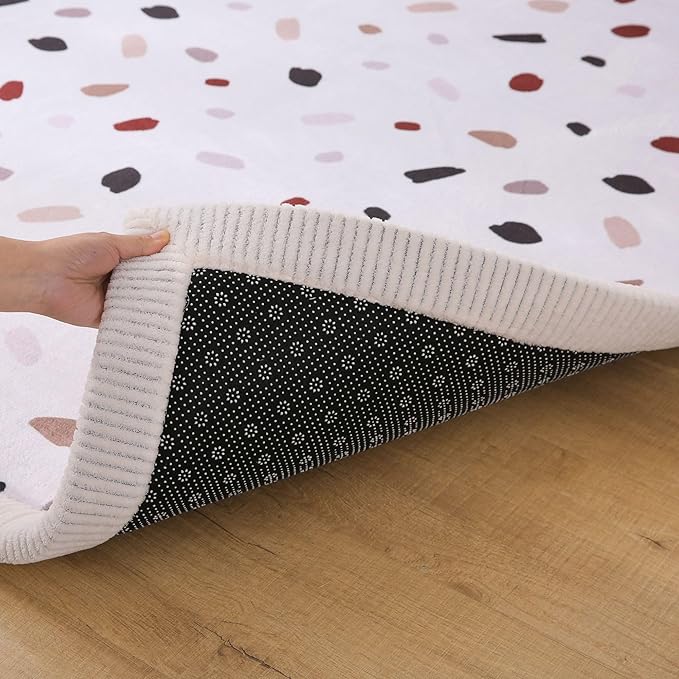 Stylish Coral Velvet Baby Play Mat for Floor 60" x 80" Confetti – Soft 1" Thick High-Density Memory Foam Nursery Rug,Kids Rug with Non-Slip Backing for Crawling & Playing, Playroom Rug, Kids Carpet