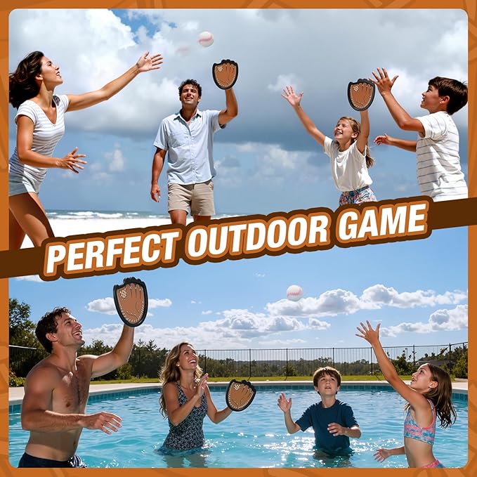Toss and Catch Ball Set, Outdoor Games for Kids, Beach Yard Camping Toys for Adult & Family, Kids Baseball Glove for 3 4 5 6 7 8+ Year Old Boys & Girls (2 Paddles & 3 Balls)