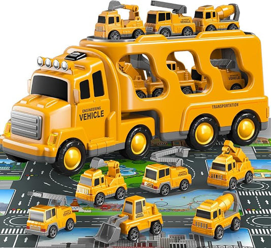 Bennol Toddler Toys for 1 2 3 4 5 6 Years Old Boys, 7 in 1 Construction Car Trucks Playset with Play Mat & Accessoories, Birthday Gifts for Toddlers Kids Boys Girls Age 1-3 3-5