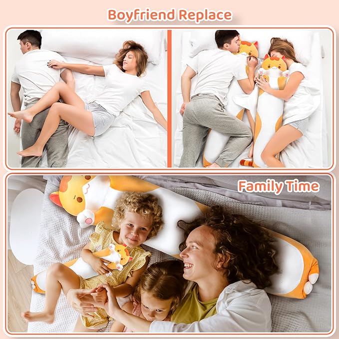 Mewaii Long Cat Plush 5 Sizes, 120% Extra Filling Giant Plushness Kids Body Pillow, Kawaii Cute Brown Cat Stuffed Animals Plushies, Big Long Body Pillow Cat Plush Gift for Girls 44”