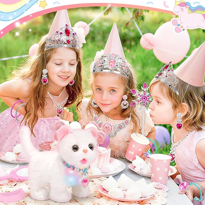 Tagitary Plush Toys Walking Cat Repeats What You Say,Stuffed Interactive Cat Talking Singing Toys with Princess Dress Up Accessories Jewelry Toys,Christmas Birthday Gift Party Favors for Kids