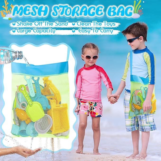 Beach Toys, Sand Toys with 2 in 1 Construction Vehicles, Collapsible Beach Bucket, Sand Castle Building kit, Sand Molds, Beach Shovel, Mesh Bag, Summer Toys for Kids Ages 4-8