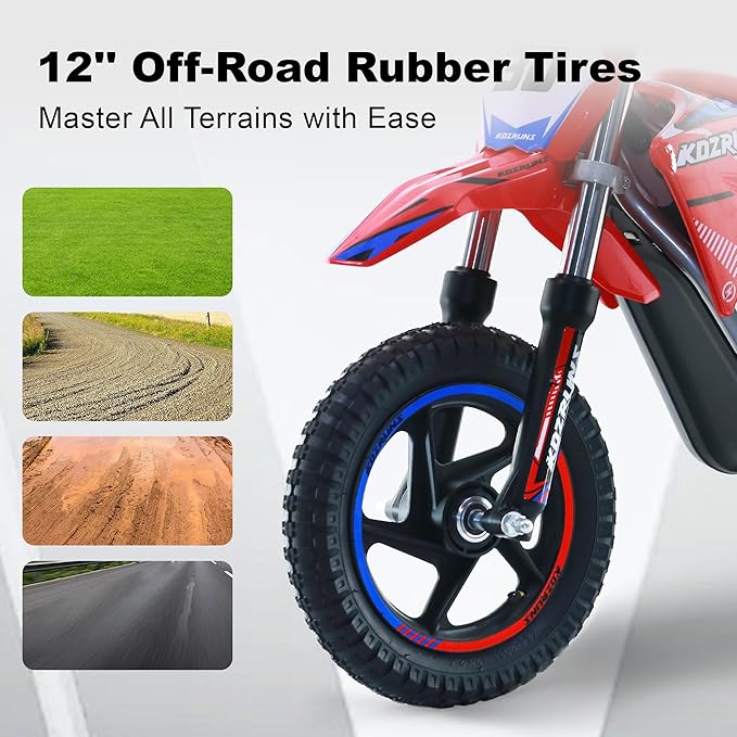 Electric Dirt Bike for Boys Girls Ages 3-8, 250W High Racing Competition Grade Motorcycle, Up to 15MPH 3 Speed Settings Balance Bike, 12IN Off-Road Tires & Advanced Shock Absorption, Orange